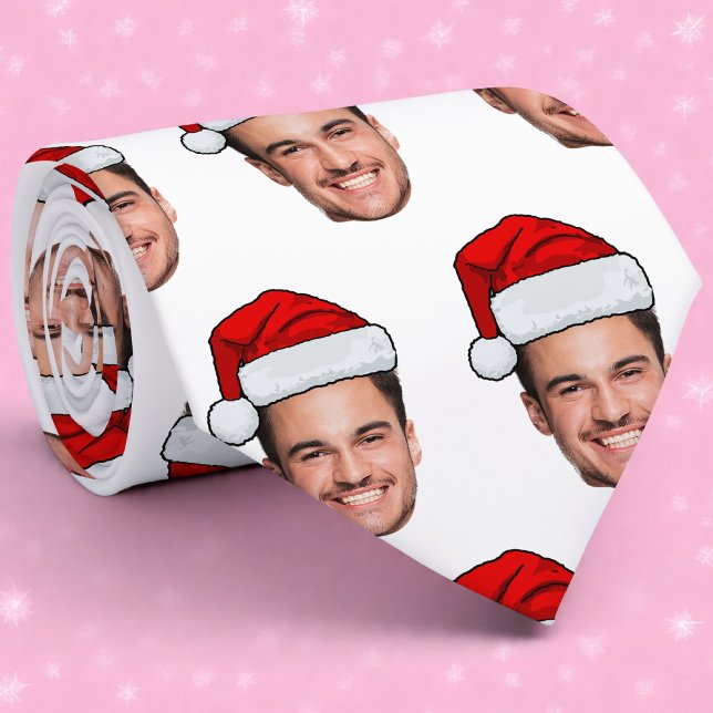 Cravate Custom Face Photo Santa Hat Christmas (Créateur téléchargé)