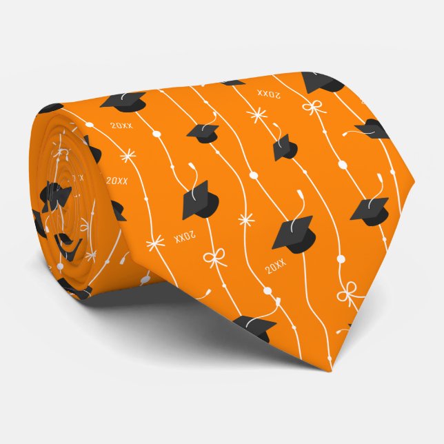 Cravate Custom Year Orange Graduation Caps and Ribbon (Roulé)
