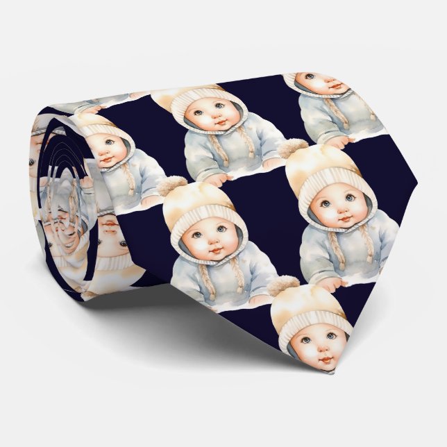Cravate Custom Your Baby Photo Cut-Out Navy Blue Neck Tie (Roulé)