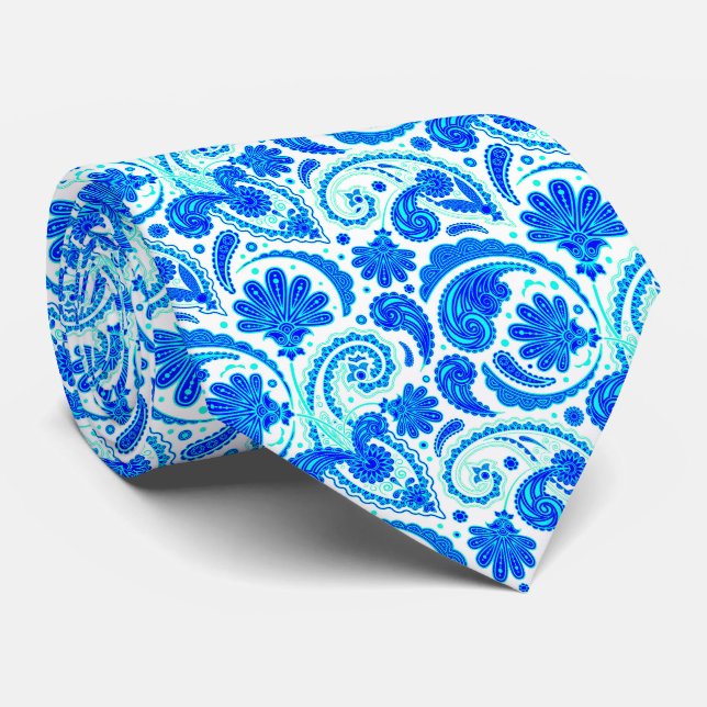 Cravate Cute bleu aqua paisley motif (Roulé)