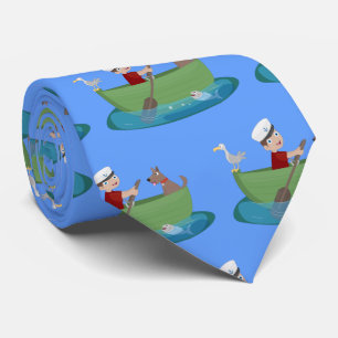 Cravate Cute boy sailor and dog rowing boat cartoon