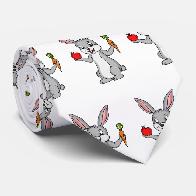 Cravate Cute bunny rabbit with vegetables (Roulé)