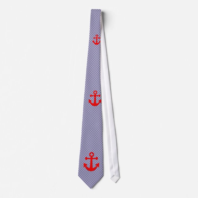 Cravate Cute Checkered gingham pattern and Red Anchor (Devant)