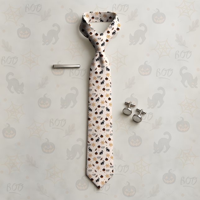 Cravate Cute Citrouille Chat Noir Halloween Motif (Créateur téléchargé)