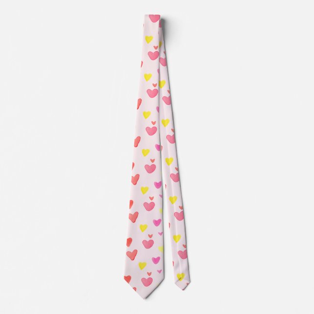 Cravate Cute Colorful Watercolor Hearts Pattern   (Devant)
