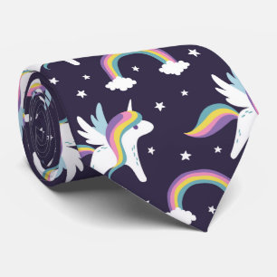 Cravate Cute Fairy Unicorn + arc-en-ciel bleu arrière - pl