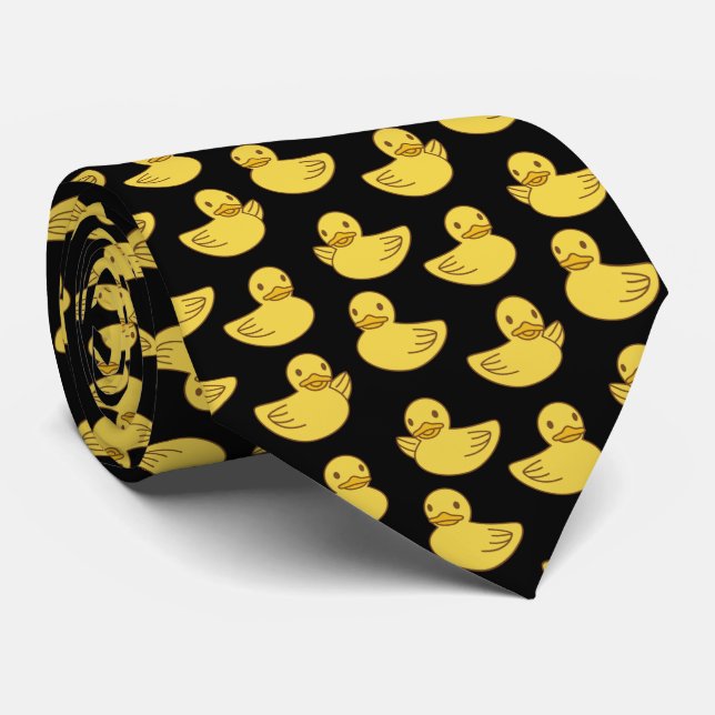 Cravate Cute Jaune Canards Motifs en caoutchouc Noir (Roulé)
