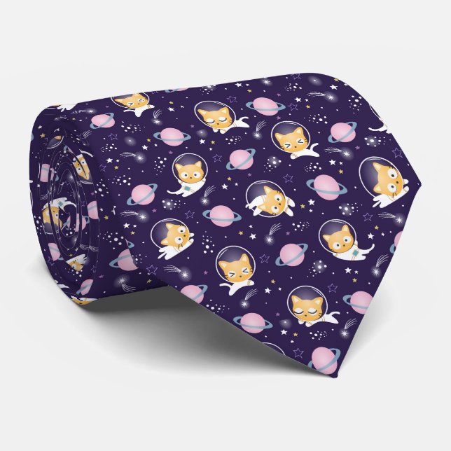 Cravate Cute Kitty Chat Astronauts Motif (Roulé)