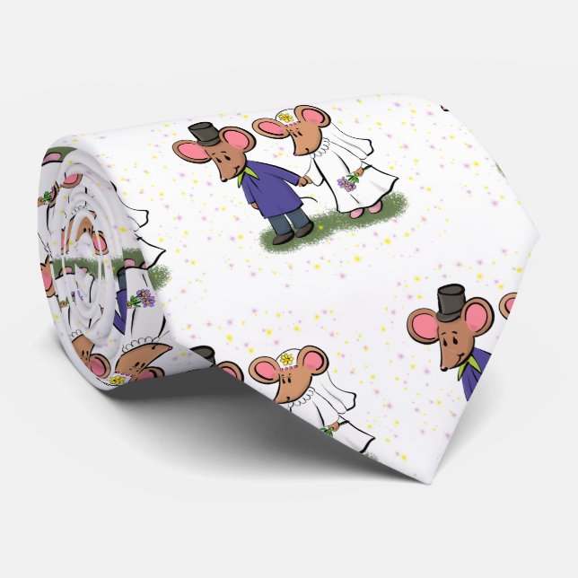 Cravate Cute mouse couple cartoon illustration (Roulé)