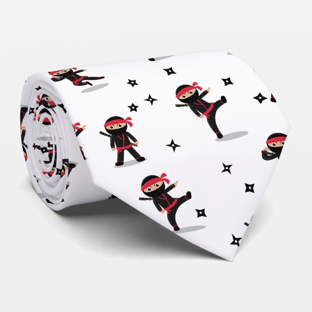 Cravate Cute Ninja Motif noir et rouge (Roulé)