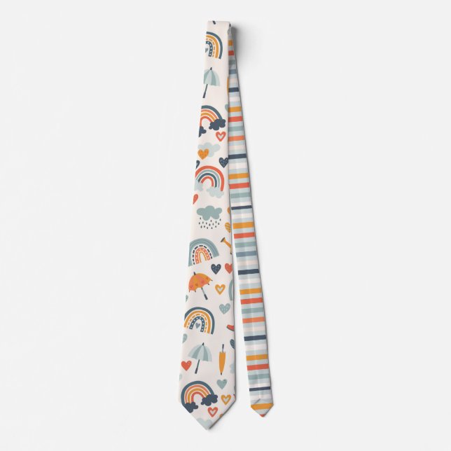 Cravate Cute Orange Blue Spring Rainbow Clouds Motif (Devant)