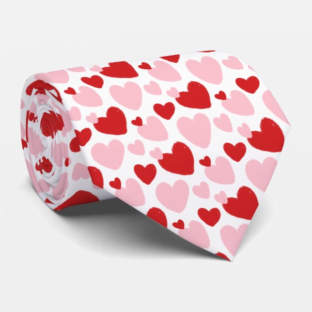 Cravate Cute Pink Red Speckled Heart Pattern (Roulé)