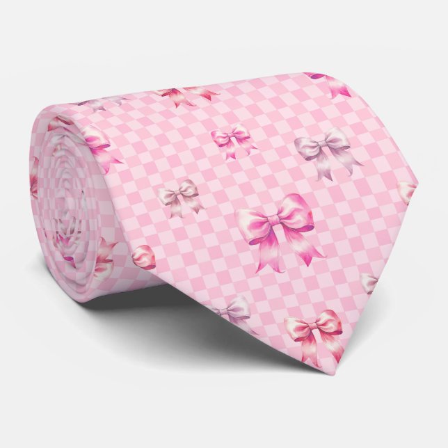 Cravate Cute Pink Ribbon and Gingham Sweet Girly Pattern (Roulé)