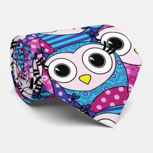 Cravate Cute purple cartoon owls seamless pattern