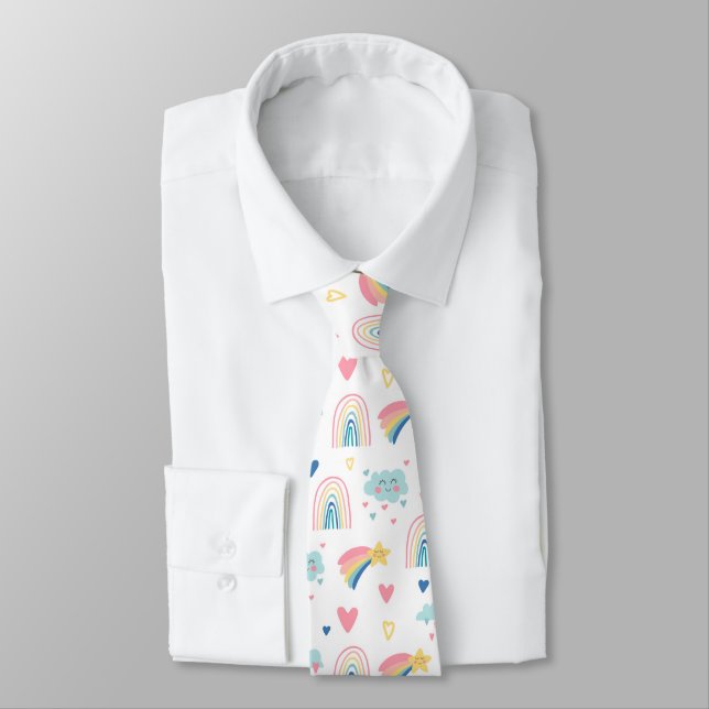 Cravate Cute Rainbow Hearts & Clouds Motif (Attaché)