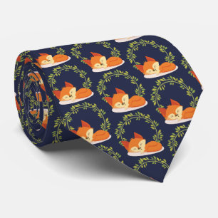 Cravate Cute Renard orange avec Motif de couronne de feuil