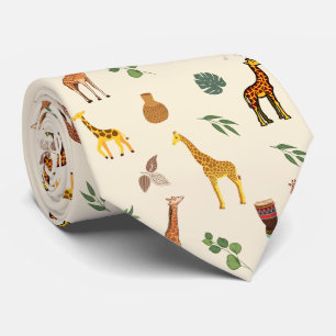 Cravate Cute Safari Afrique Thème Girafe Beige Tribal 