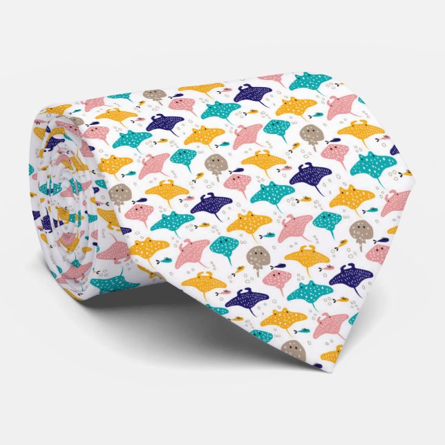 Cravate Cute sting ray and manta ray fish pattern (Roulé)