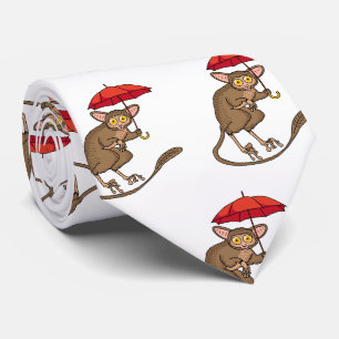 Cravate Cute Tarsier avec dessin animé parapluie