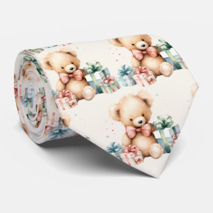 Cravate Cute Teddy Bear avec Noël Présents Motif