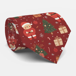 Cravate Cute Teddy Bear & Santa sur fond rouge (2)