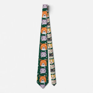 Cravate Cute Têtes de chat 01.DGreen BG