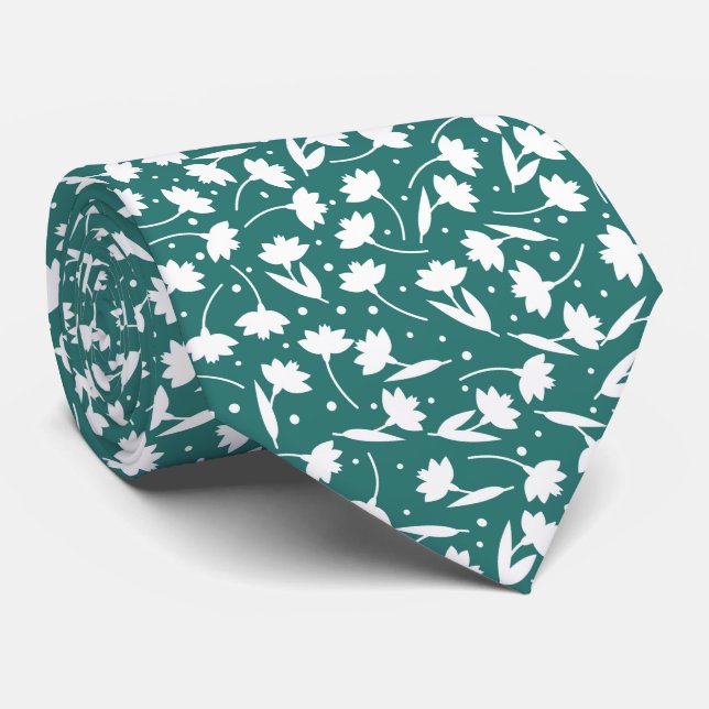 Cravate Cute tiny white flower pattern turquoise pattern (Roulé)