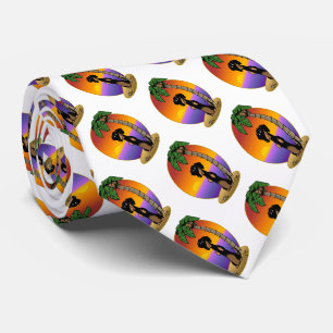 Cravate Cute Tropical Island Beach Dachshund (noir & bronz