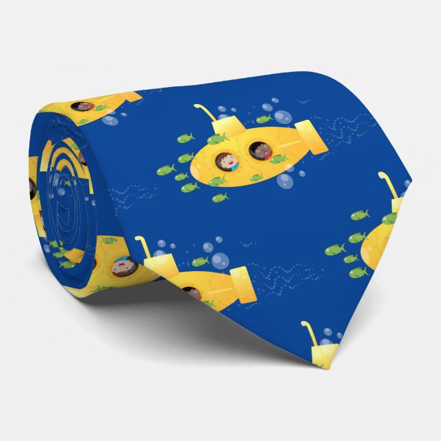 Cravate Cute yellow submarine fish cartoon illustration (Roulé)