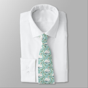 Cravate Cygne blanc élégant floral bleu