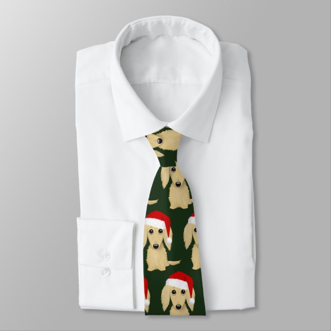 Cravate Dachshund Chien de Noël à poil long Crème Doxie  (Attaché)