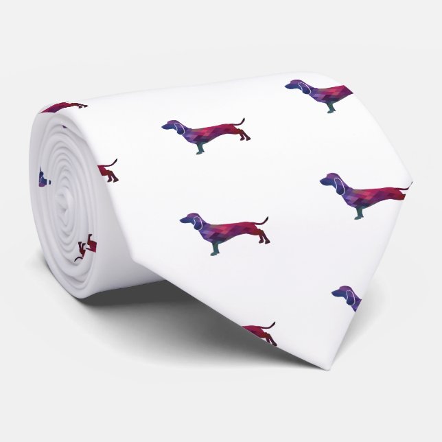 Cravate Dachshund Chien race Geo Silhouette Purple (Roulé)
