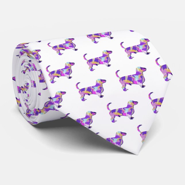 Cravate Dachshund Daxie Silhouette Purple Blanc Cou (Roulé)