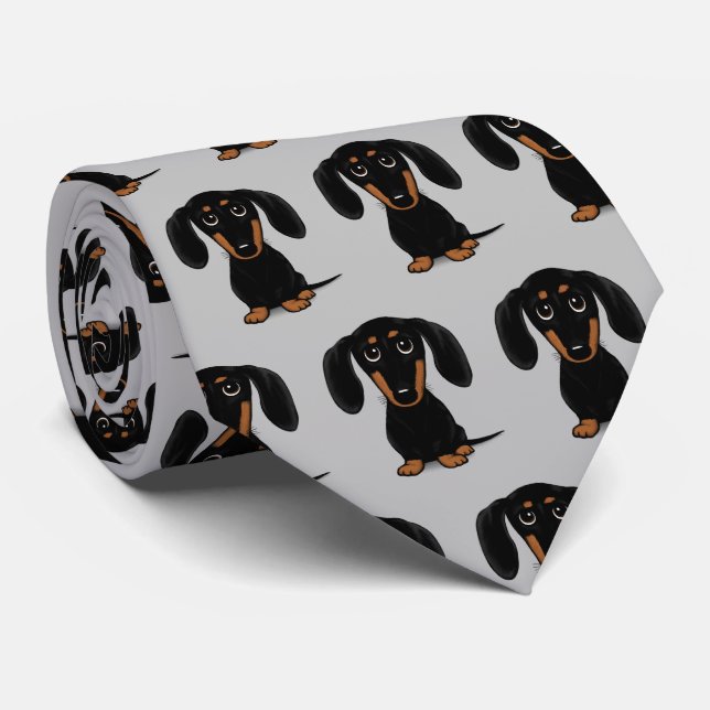 Cravate Dachshund noir et tan| Wiener Dog Motif (Roulé)