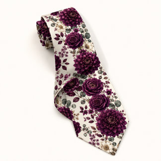 Cravate Dahlia et Rose Fleuris au Plum Élégant