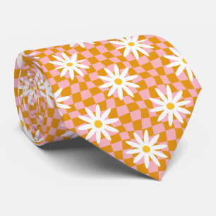 Cravate Daisy Groovy Rétro Damier, Y2K 90s