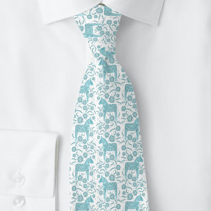 Cravate Dala suédois Cheval Turquoise Vert et Blanc Art po