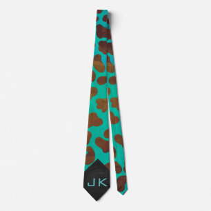 Cravate Dalmatie Brown et Turquoise avec Monogramme