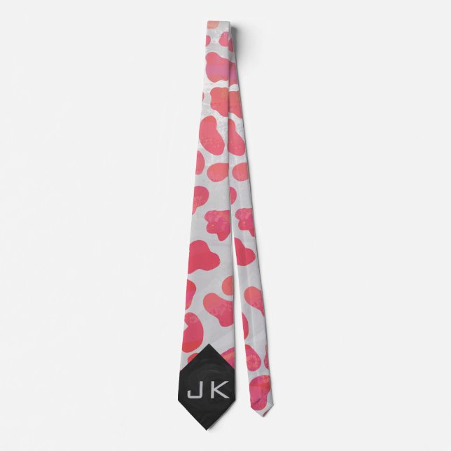 Cravate Dalmatie rose et blanc avec monogramme (Devant)