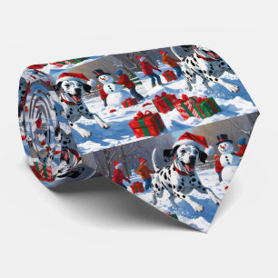 Cravate Dalmatien courant dans la neige avec un chapeau de