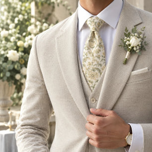 Cravate Damas floral jaune beurre de sauge ivoire