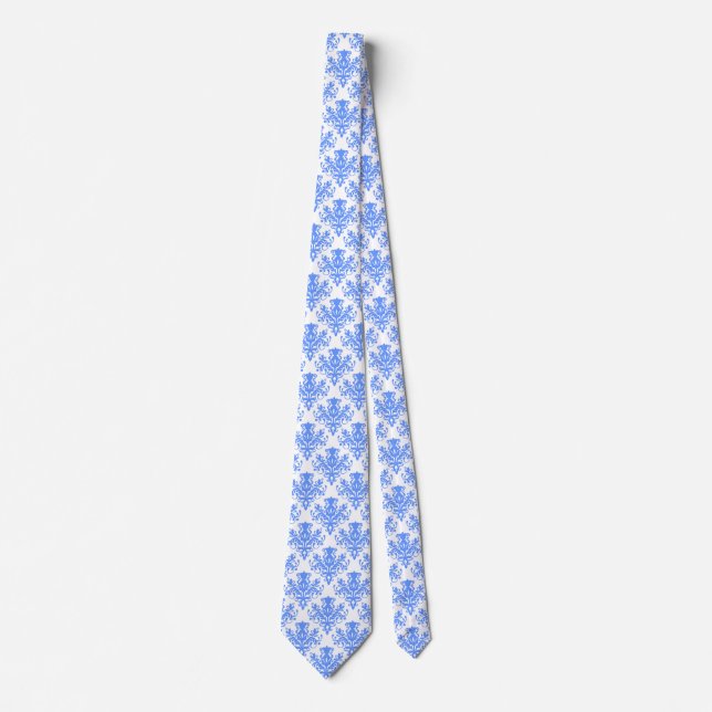 Cravate Damask 02 Motif - Bleu bébé sur blanc (Devant)