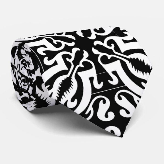 Cravate Damask 1 (noir et blanc) (Roulé)