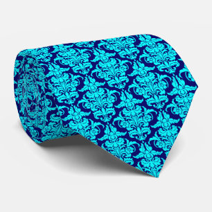 Cravate Damask - Cyan sur Deep Navy