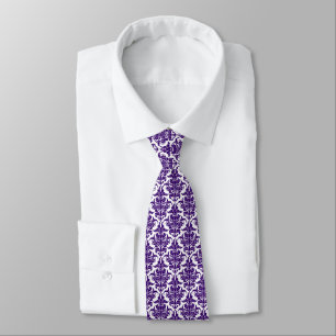 Cravate Damask - Deep Purple sur Blanc