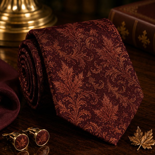 Cravate Damassé de luxe feuille d'automne de Bourgogne (Créateur téléchargé)