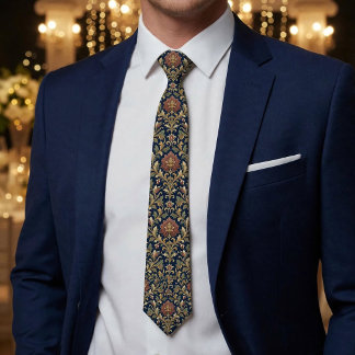 Cravate Damassé floral paisley or Navy Gold