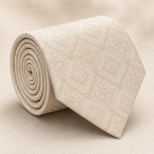Cravate Damassé Royal Jacquard Diamant Crème Champagne