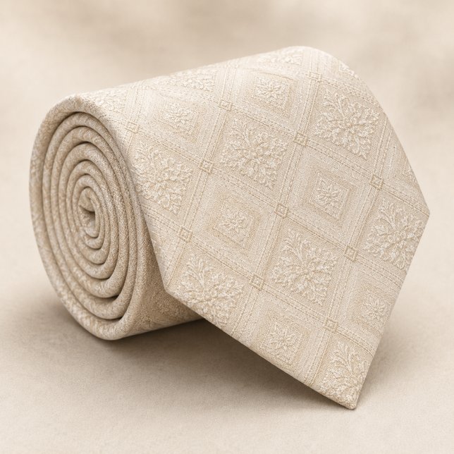 Cravate Damassé Royal Jacquard Diamant Crème Champagne (Créateur téléchargé)