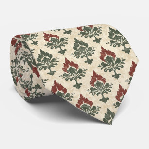 Cravate Damassé vintage texturé rouge vert beige